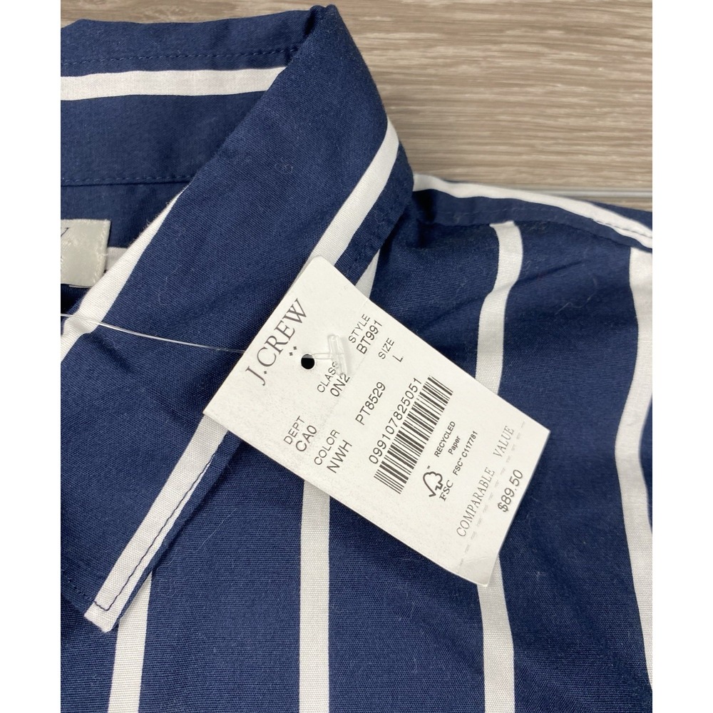 J Crew Women's Long Sleeve Vertical Striped Button Up Shirt Blue Sz L New - Picture 7 of 9